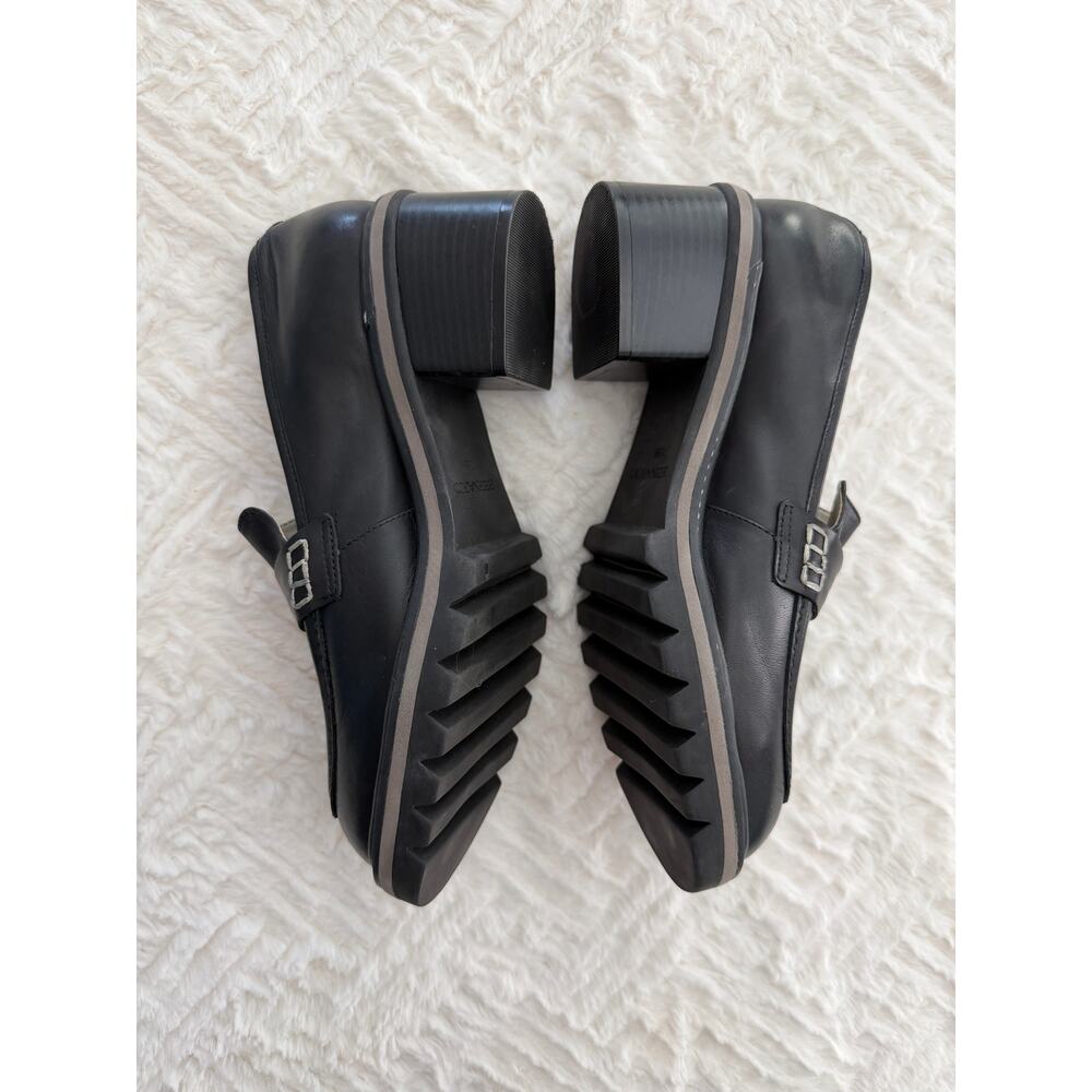 Bernardo Selma Black Leather Lug Sole Penny Loafers Chunky Stacked Heel Academia - Picture 5 of 7